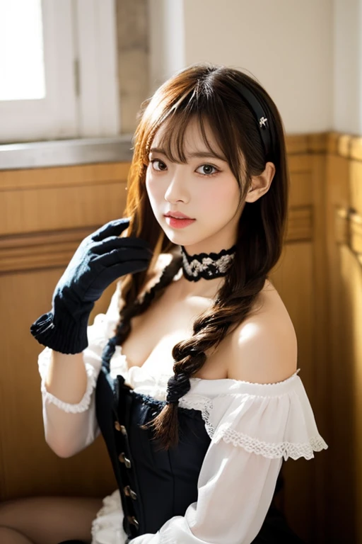 Wear the cutest gothic maid outfit in the world,The cutest maid choker in the world、The cutest gloves in the world、The most beautiful skin in the world、The most beautiful earrings in the world、The cutest sleeping face in the world、The cutest gravure idol pose in the world、Perfect proportions、cute、((18-year-old female:1.2))、Young and adorable Japanese face,Official Art,Highly detailed CG Unity 8k wallpaper,(masterpiece:1.0),(Highest quality:1.0), 超High resolution,4K,Very detailed, photo shoot, 8k, Hmph, High resolution, Kodak Portrait 400, Film Grain, Lens flare brilliance,高いest quality,8k,Hmph:1.2),Portrait Shot,8k、Show Viewer, ((shibari:1.5)),((bondage:1.4))、(Tied up with rope in an old mansion:1.5), (Sexy pose:1.5), (Detained and deprived of freedom:1.5), ((Raise your arms, Wrists tied:1.5))