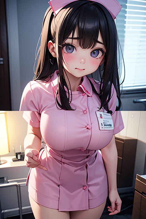 (masterpiece), best quality, expressive eyes, frontal pose, smile closed, perfect face,portrait face , Brown eyes, Eve, Short bob haircut, Stellar blade, Fringe hair, Athletic body, Ponytail hair, unreal engine skin:0.3,blushing cheeks:1.4, tight breast, looking at viewer,, cyberpunk bedroom, night, neon glow spothlighs in the walls, (snapback hat, Red hoodie hip hop clothes)