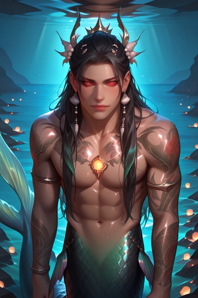 a mrmd, detailed, intricate, male, trident, colorful