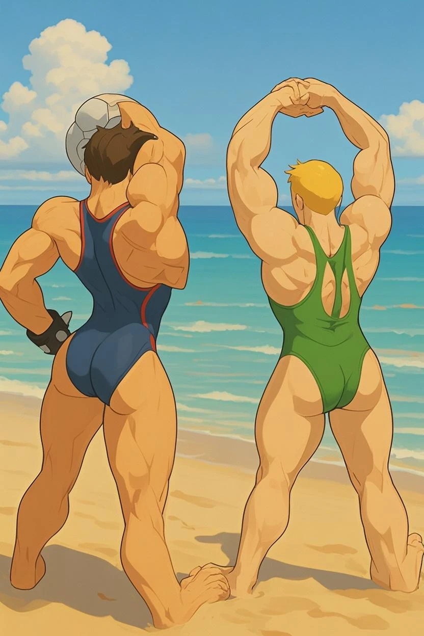 4boys、Highest quality、High resolution、Super detailed、perfect anatomy、(muscular male:1.3)、(father:0.2)、15yo、nipple piercing、gay、Blue Hair、Blonde、Black Hair、Gray Hair、Red hair、Short Hair、Sports haircut、short hair、Brown skin、(sweat:1.3)、steam、Beach、Wearing a micro bikini、enjoy、wide view、ass pov