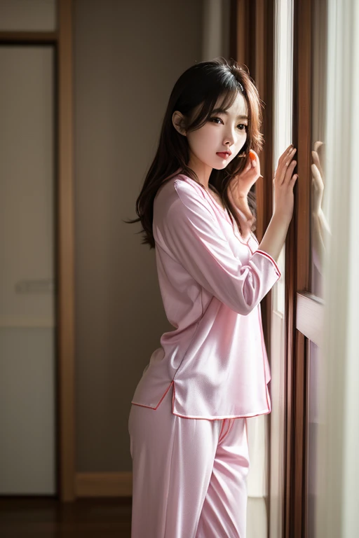 (A girl in pink pajamas sleeping in bed, nsfw: 1.4), ((best quality)), ((masterpiece)), (detail: 1.2), 3D, HDR (high dynamic range), ray tracing, NVIDIA RTX, Super-Resolution, Unreal 5, Subsurface scattering, PBR textures, post-processing, anisotropic filtering, depth of field, maximum sharpness and sharpness, multi-layer textures, albedo and highlight maps, Surface shading, accurate simulation of light-material interactions, perfect proportions, Octane Render, two-color light, large aperture, low ISO, white balance, rule of thirds, 8K RAW,