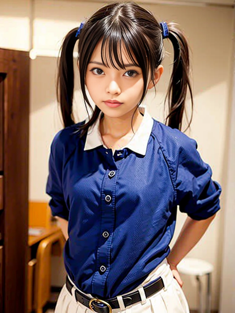 (masterpiece), (Highest quality), (High resolution),Realistic skin texture, Perfect Face, Realistic, Perfect hands, Perfect finger count, Japanese, Girl, (20-year-old), Big Eyes, Brown eyes, Brown Hair, bangs, Twin tails, Small face, smile, ((Realistic cat ears, White button-up shirt, Mini Pleated Skirt, stockings)), Are standing, Cute pose, On a hill overlooking the sea, Blue sky and clouds