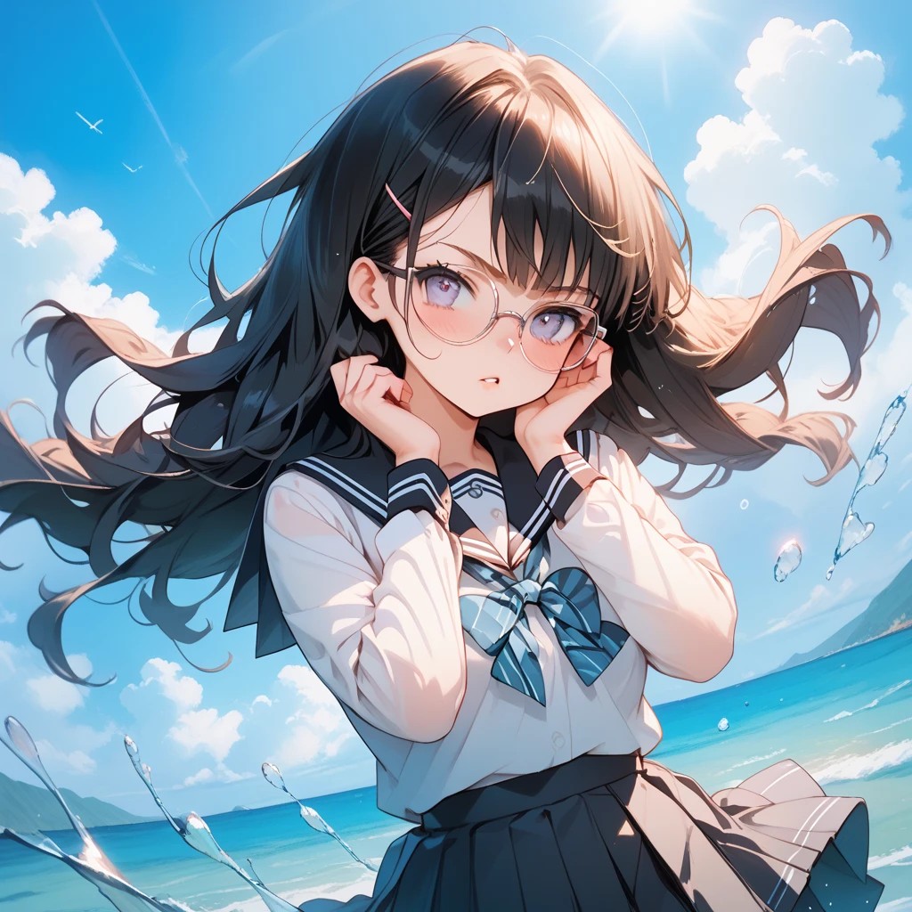 NSFW、Crying face、Glasses、Sailor suit、Wet, see-through clothes、No bra、beautiful girl、Without skirt、Spread your legs、Top view