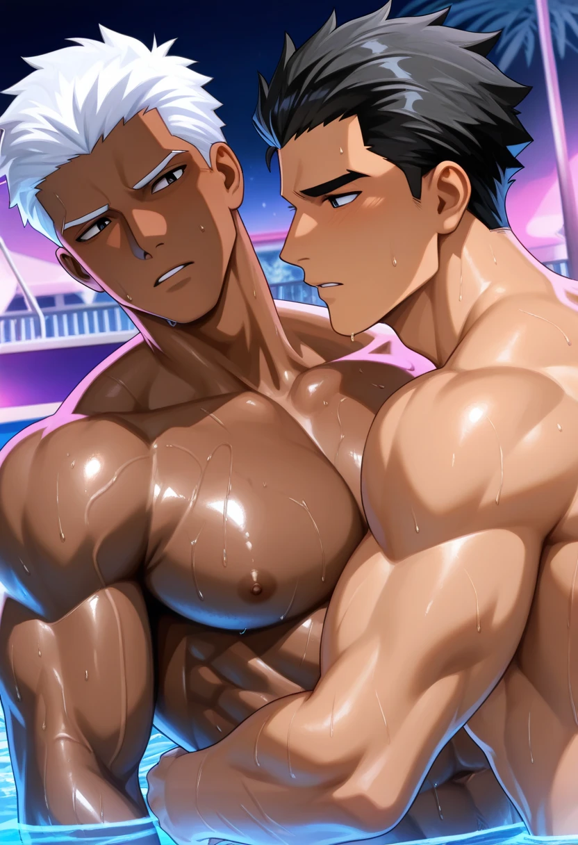 mtu,Multi-person interaction,Two men,Full nudity to block each other,Microleaky abs,Anime comic style,Empty and Elheisen,8K,The is very detailed,acurate,best qualtiy