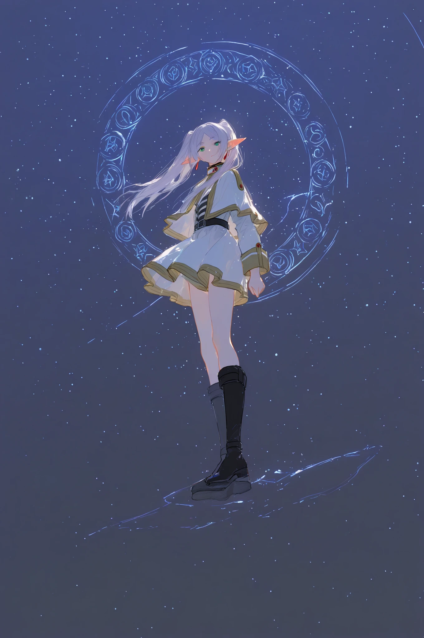 Anime girl standing on a rock against circular light background, anime style 4 k, Anime art wallpaper 8k, anime girl with cosmic hair, anime art wallpaper 4k, anime art wallpaper 4k, anime wallpaper 4 k, anime wallpaper 4k, ethereal anime, 4k anime wallpaper, anime moe art style, anime epic artwork, anime lighting、NSFW, (8K, Raw photography, top-quality, masterpiece:1.2), (realisitic, Photorealsitic:1.37), ultra-detailliert, 1 rapariga, 独奏, cute little, Beautiful detailed sky,nigh sky