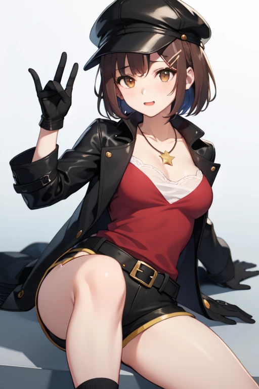 Liza, 1 girl, by 2 person, Shorts, gloves, Belt Bag, have, Head Ribbon, jewelry, (red Shorts), Brown Hair, Thighs Thighs Thighs, short Shorts, Bridal Legwear, necklace, Brown eyes, 片手gloves, hair ornaments, Valletta, star necklace, Toeless shoes, leather, star (symbol), White Hat, Brown gloves, Knee-high boots, short hair, Thighs Thighs Thighs, leather Belt, Tea belt, leather gloves, Jacket, Blue Belt, belly button, Thigh-high boots, ノースリーブJacket, Thigh pouch, White thighs, clavicle, のJacket, Brown shoes, Cleavage, Huge breasts, ((alchemy)), ((Footjob)), (((close up of penis))), (((Spread your legs))), ((Footjob)), (Wicked Smile), (((Angle from below)))、((foot on penis))、((how))、Open your lips、 Grinning smile、Perfect balance、(((kickボクシング)))、((In her room))、((kick the penis))、(She kicks the guy)、(((mixed wrestling))), (((She is hitting her knee))), ((One boy)), (Collapsed Man)、((penis)), (((eject how))), ((how on leg)), Semen comes out of the penis, (penis on her leg), kick、Raise your knees、((kick penis))、