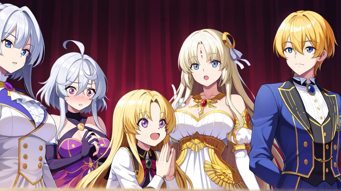 (Anime:1.8), megami magazine, (masterpiece, top quality:1.4), Not Safe for Work, detailed skin, detailed face, 1girl, idol, cute face, , 14-yo, blue eyes, droopy eyes, big eyes:1.5, laughing, red blush, (blonde-yellow hair), long hair, (shiny wavy hair), white frilled bikini wedding gown, swimsuit, sarong, tiara, Bride Veil, cute, baby face, twinkle in the eye, (Design sheet:1.3), (multi-angle and detailed view:1.3),