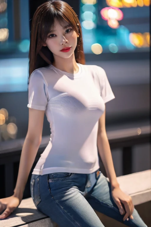 Chica sexy, rubia con ojos azules , camiseta blanca y bragas blancas