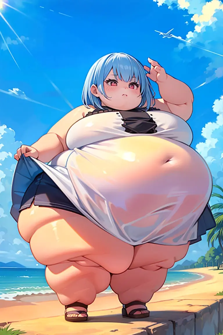 fat, big, belly, overweight, noelle genshin impact, wearing a sweater