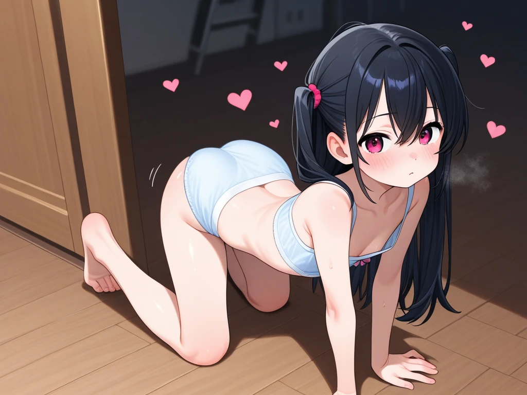 beautiful, cute (((5yo anime girl, preteen))), blue eyes, blond long hair, (((tiny body, skinny, small, short, flat chest))), small round butt, in a small room, on all fours, wearing super skimpy, tight bikini, pulling bikini bottom to the side, pussy and butthole visible, looking back at viewer, embarrassed, uncomfortable, crying, visible pussy, butthole, best quality, masterpiece, soft lighting, highly detailed,