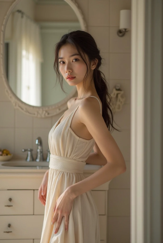 1girl, 175cm,korean kpop idol and model ,23 years old,soft body, jet black hair, wavy hair,whole body, hair reaches waist, whole body,((head to leg)),close-up, 8k, RAW photo, best quality, masterpiece,realistic, photo-realistic,seductive,cute ((Top Quality, 16k, Masterpiece: 1.3)), Beautiful Women with Perfect Figure: 1.4, Slender Abs: 1.2, (((Brown Hair)), ((Small: 1.4)), (((Kpop Idol: 1.3)), (Shower, White Water)), (Lingerie 1.5)), (Bathroom)), ((Pause)), ((Seductive)), ((Sitting, Spreading Legs)), ((Drenched Breasts)), Eyes Closed, A sensual look with the chin slightly turned upwards.