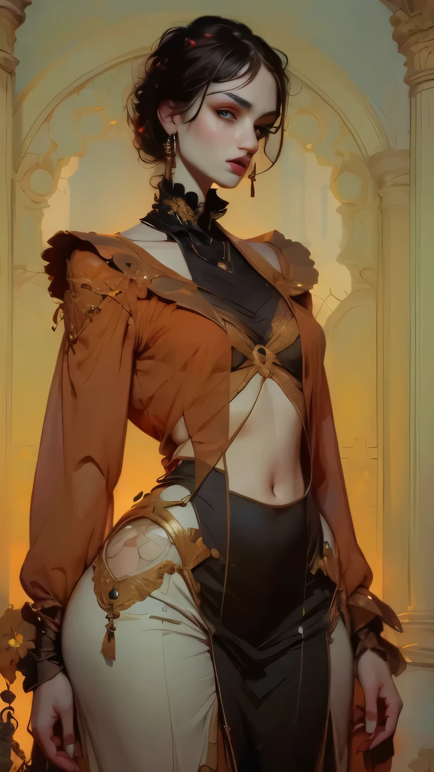 ((Create one girl 16+ Years old.), (Full Length), (1 girl), (sexual), (dyed red hair), (White Cyberskull Armor), ( long black tights with gloves),(Wearing a black outfit, holding a sword, Росс Тран 8K, 3D character rendering 8K, style by Ross Tran, Russell Dongjoon Lu, style by Ross Tran))_((green:1.5, orange:1.1, white: 1.3, yellow: 1.3))_ ((very sexual girl with dreadlocks, tattoos, Bare parts of the body), ((down jacket for naked body, t-shirt, thong))_((beautiful figure, half a turn 16+ Years) ,(realistic)), ((small peach breasts, graceful figure, slim waist, smooth thighs), (long double braids), (tight braids), (Braided hair), (dark hair), (Red lips), (smile ))_((shiny skin:1.5, white skin, bright skin:1.5)), ((sexual), (Cute))_((epic exquisite character art)).((Fractal, lights, leaves, fog, Cherry blossoms, circles background))_((chiaroscuro, contrast, warm cold), (Atmospheric rendering), (Best quality), (Virtual realism))_((digital painting, anime style, cyberpunk), (Best quality, 4K, a high resolution, masterpiece: 1.2))((Ultra-detailed), (realistic, photorealistic , Photorealism: 1.37))_((Soft clear shapes, Broad strokes, Attention to detail))_((High quality, 16K | Ultra HD | Full HD)).