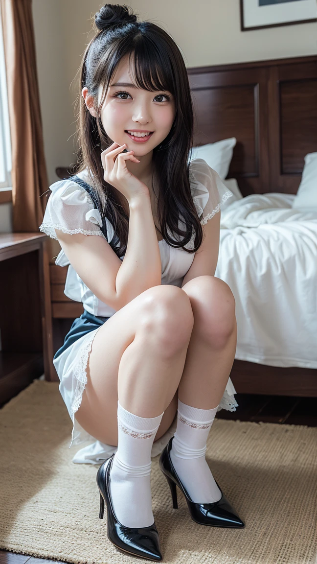 Cat girl,Wore white stockings,No shoes,Rest your feet on the camera,Quite beautiful
