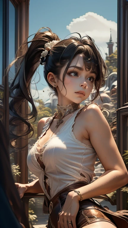 (8k, RAW Photos, highest quality, masterpiece:1.2), (Realistic, photo-Realistic:1.37), Very detailed, Ultra-high resolution,1 girl,Show Viewer,Beautifully detailed face,smile,narrow,(Slim waist:1.3),shirt, Beautiful and detailed skin, Skin Texture, Floating Hair,Professional Lighting,