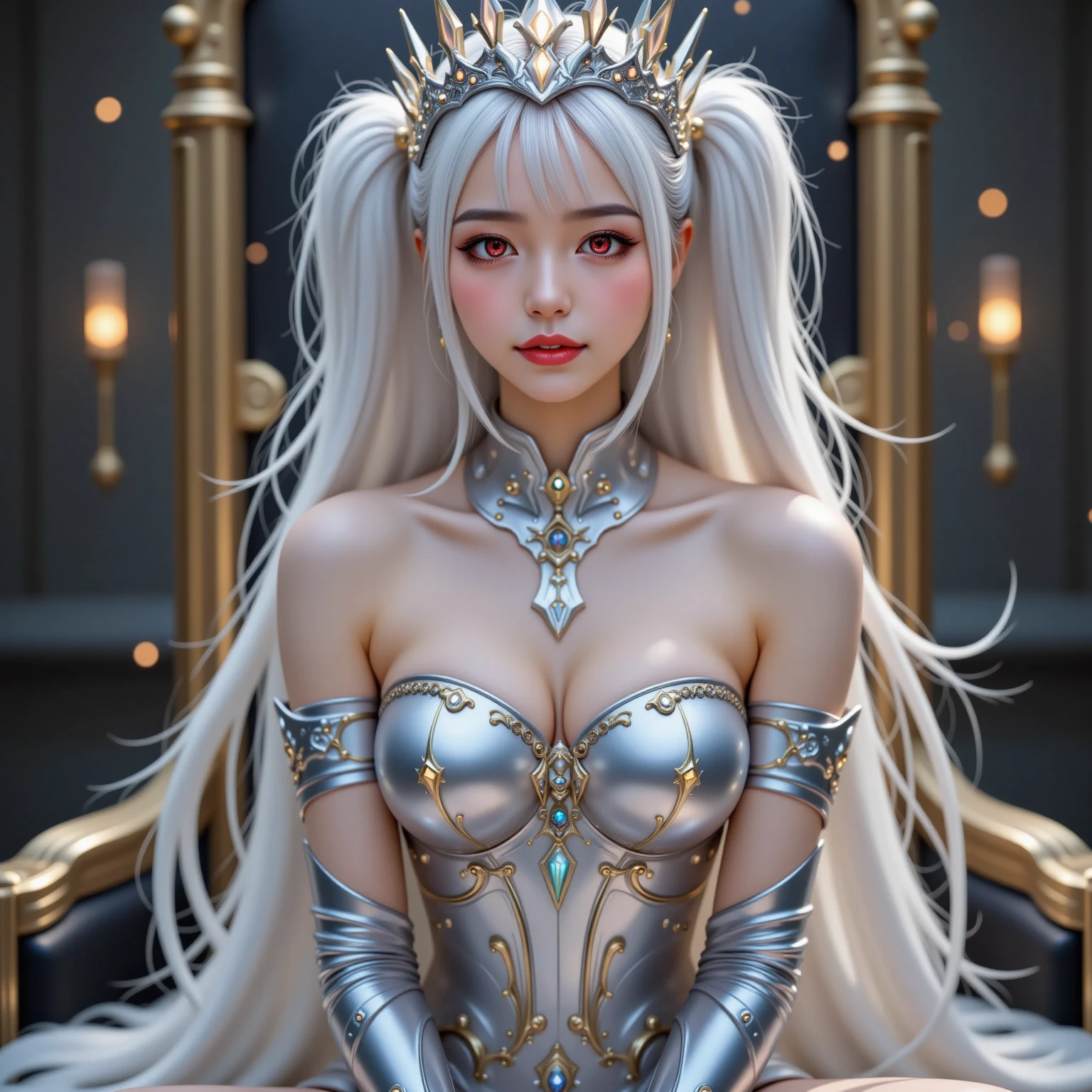 Ultra-detailed complex 3D rendering of the face, (masterpiece, top quality, octane rendering,), glamour shots full body image, very beautiful young elves, cleavage, (highly detailed skin: 1.2), (exposure: 1.1), ((blue micro bikini: 1.95)))). , 8k, (((very soft breasts)), (((conspicuous large pink areola)), beautiful Caucasian woman with white skin with full soft breasts with big buttocks, one, long braided hair, big breasts, dynamic angles, (((huge breasts: 2.4)), ultra-realistic photos, ((((((silver hair)))), futuristic urban background, facial muscles, (((((detailed and glamorous silver crown)))), In the style of Marvel Comics, ArtStation Trends, Clear Focus, Intricate Details, Very Detailed, Detailed Green Eyes, Sharp Focus, Digital Rendering, Professional, Abs, Lip Gloss, Glossy Skin, Sexy Pose, Golden Tattoo All Over Body, Silver Pattern All Over Body, Silver Lame Skin, Gold Glitter Skin, Mansuji, Buttocks, Jeweled All Over the Body, with silver scales, silver hair,
