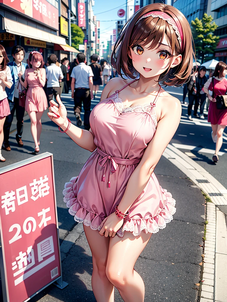 (((masterpiece, highest quality, High resolution, 超High resolution, Perfect Pixel, Depth of written boundary, 4K, RTTX 10.0))), Beautiful Anime Woman, Beautiful art style, Anime characters, ((Smooth texture, Realistic texture, Anime CG Style)), Exact finger count、Exact number of legs、(Exact number of arms:1.0, Exact number of hands:1.0), (Perfect hands, Perfect ???????), Cinematic, Realistic, Extremely detailed CG, Daytime lighting, Perfect lighting, Best Shadow, The best natural light, whole body, Perfect body, (Slender body:1.2), whole body, ((Long Hair, bangs, Dark brown hair, Stylish and cute bob cut)), ((One cute woman is standing and lifting the bottom of her apron to show her panties.:1.3)), ((Naked with a white frilly apron:1.3):1.3), ((Sexy and cute panties, (Stylish shiny satin blue panties:1.2), Side-tie panties, Small lace panties:1):1.3), (Beautiful and big breasts, Cleavage:1.3), (Beautiful and thin thighs:1.3), Short torso, Feeling embarrassed, (blush:1.2), (Embarrassed expression:1.4), (In the amusement park, Ferris wheel and roller coaster in the background, Lots of people in the background々, Outdoor Cafe:1.3), Angle from the front, Maid Headband, (Erect nipples:0.95), The apron is blown up by the wind