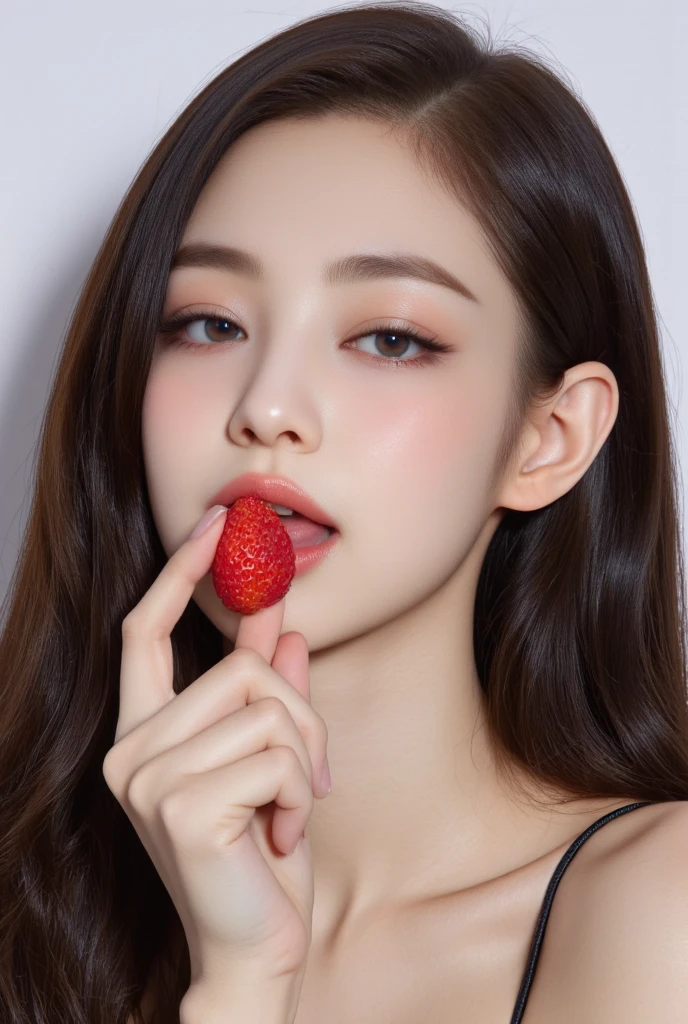 korean, Bblack hair, black eyes, pink mouth, Asian girl, Youngh