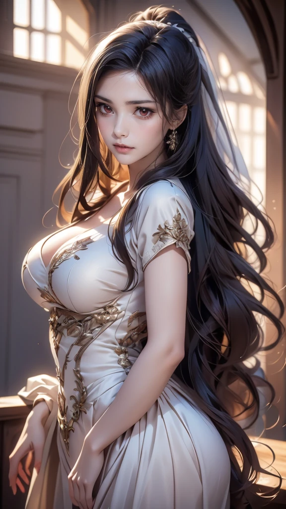 18 year old beautiful girl, Big eyes, big breasts, and thin, 8K, highest quality, (Highly detailed head: 1.0), (highly detailed face: 1.0), (very fine hair: 1.0), Maid clothes, Highly detailed official artwork, anime moe art style, clean detailed anime art, smile, golden hair, Smooth long hair,erect nipples