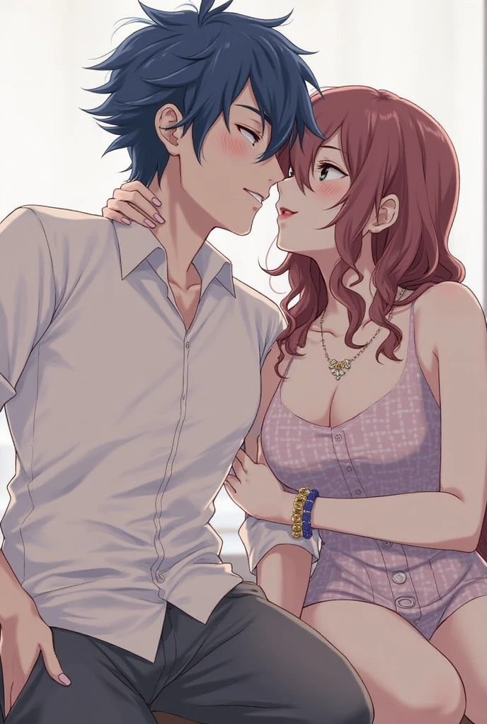 An anime-like image of a man violently tickling a woman's armpits.。Men have a tickle fetish。The woman is excited