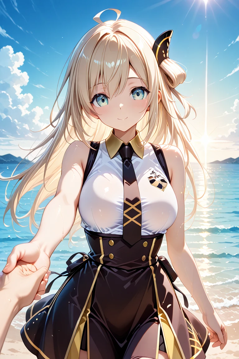 Rabbit Arturia&#39;s hairstyle,Japanese school girl uniform,16 year old girl,  alone, Blonde, Green Eyes, French Braidings, Long Hair, Big ample breasts, Cleavage, ponytail, Side Lock, Bans, belly button, Looking up at the viewer, Bare shoulders, Braiding, Hair between the eyes, ウサギのPause, tiara, Ahegao, Blushing huge saggy breasts:1.8, Huge chubby sexy :1.9, Huge Sexy , Sexy Legs:2.0, , Prohibited to wear, No clothes, White transparent tights, Hugging legs, Hug my feet, Hugging legs, squats and leg hugs,  Pause, Lying down , Lie down with your legs hugged, You are so sexy,(((Baby Face))), (Black Hair),Breasts so big that they almost burst, (Raise your hands above your head, Wide-open legs:1.4), ((Spread your legs)), (((blush))), (((Nipples exposed))),(((Flushed face,blush))),(((Intense Sex:1.5)))