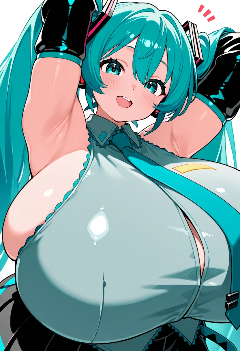 hatsune miku, aqua hair, twin talls, large breasts,, Live Stage, uniform, solo nsfw