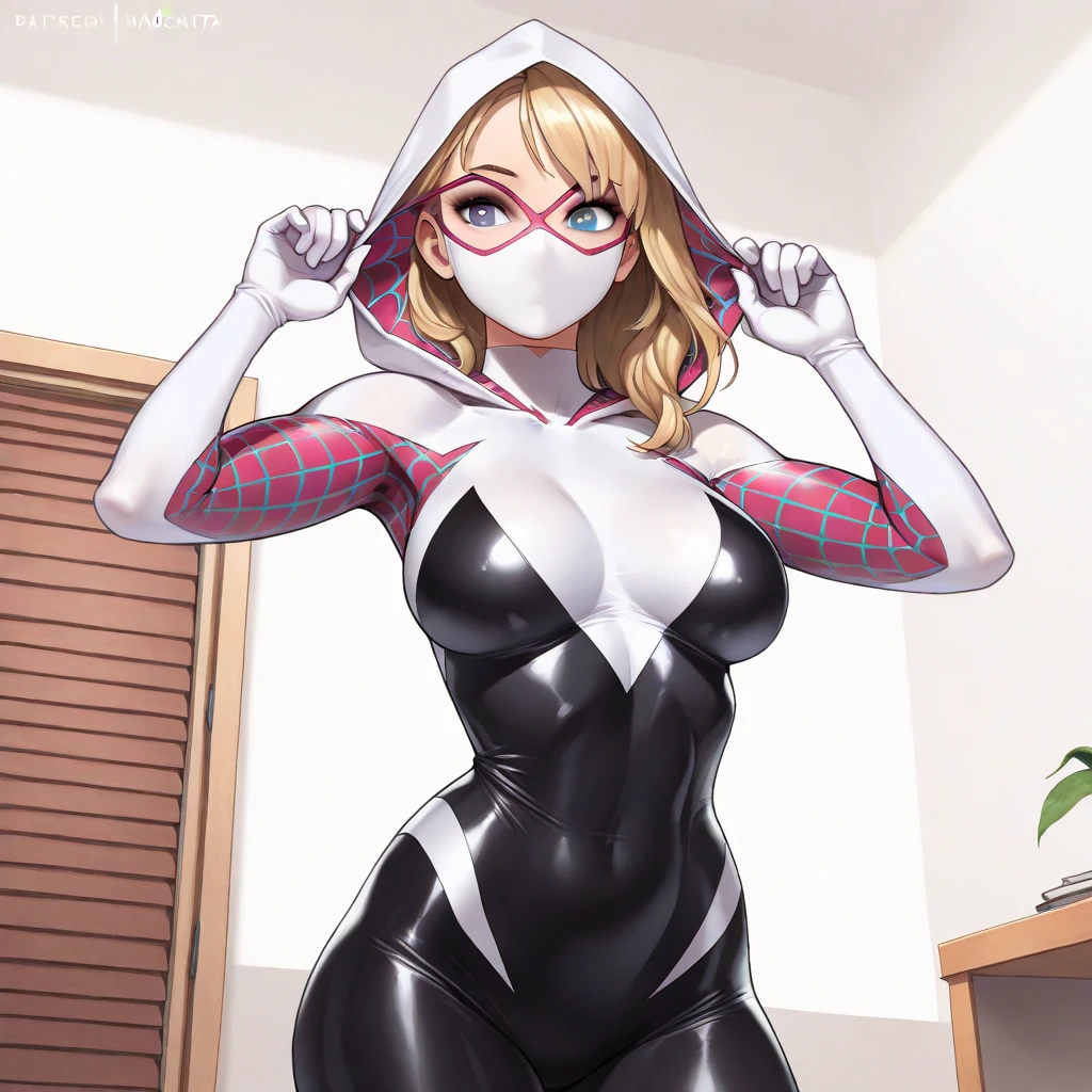 (masterpiece, best quality), 1girl, <lora:MalalaWindsor:0.8> MalalaWindsor, 1girl, solo, hood, blue bodysuit, mask, animification, spider web print, medium breasts,