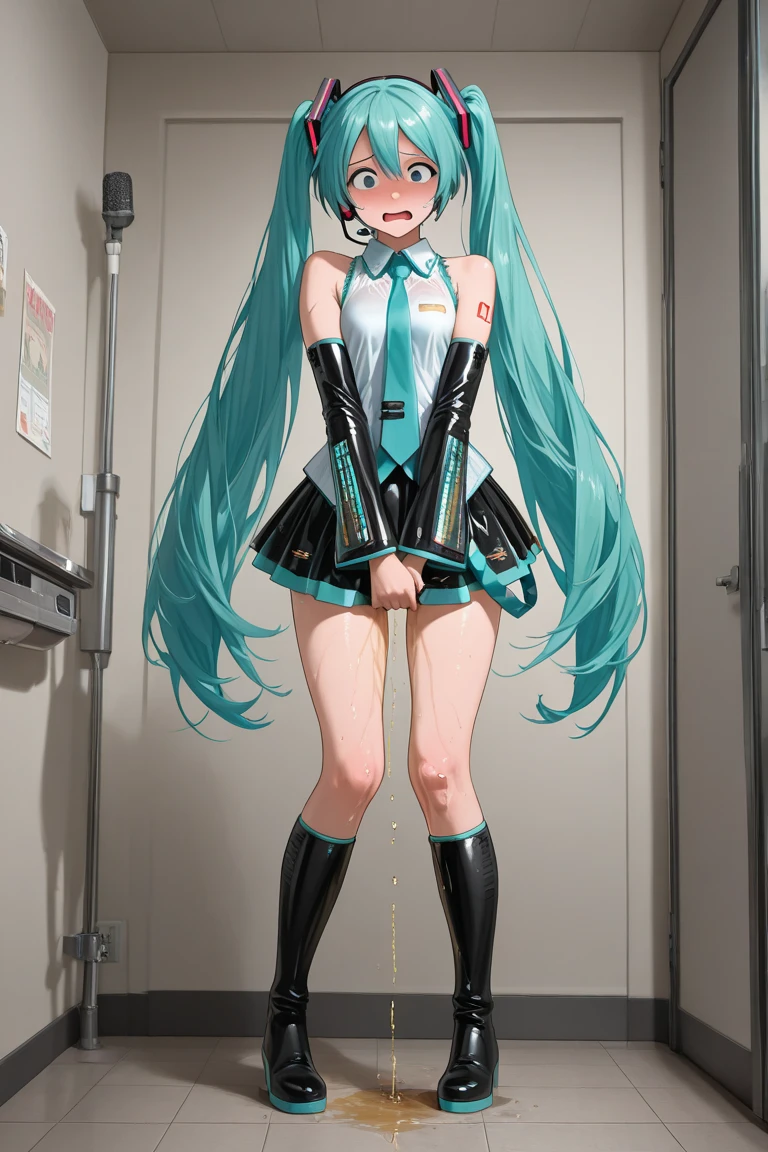 Virtual Singer、Hatsune Miku、whole body、gorgeous live venue、fucked on stage、held down by men、be strangled、Public executions、rape、Super micro miniskirt can be rolled up、White panties are visible、Hands tied above his head,、desperate look、shed tears、Peeing、Pee flowing out of panties