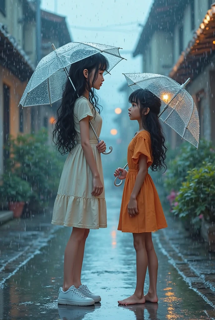 Image of a girl in the rain, in black and white colors