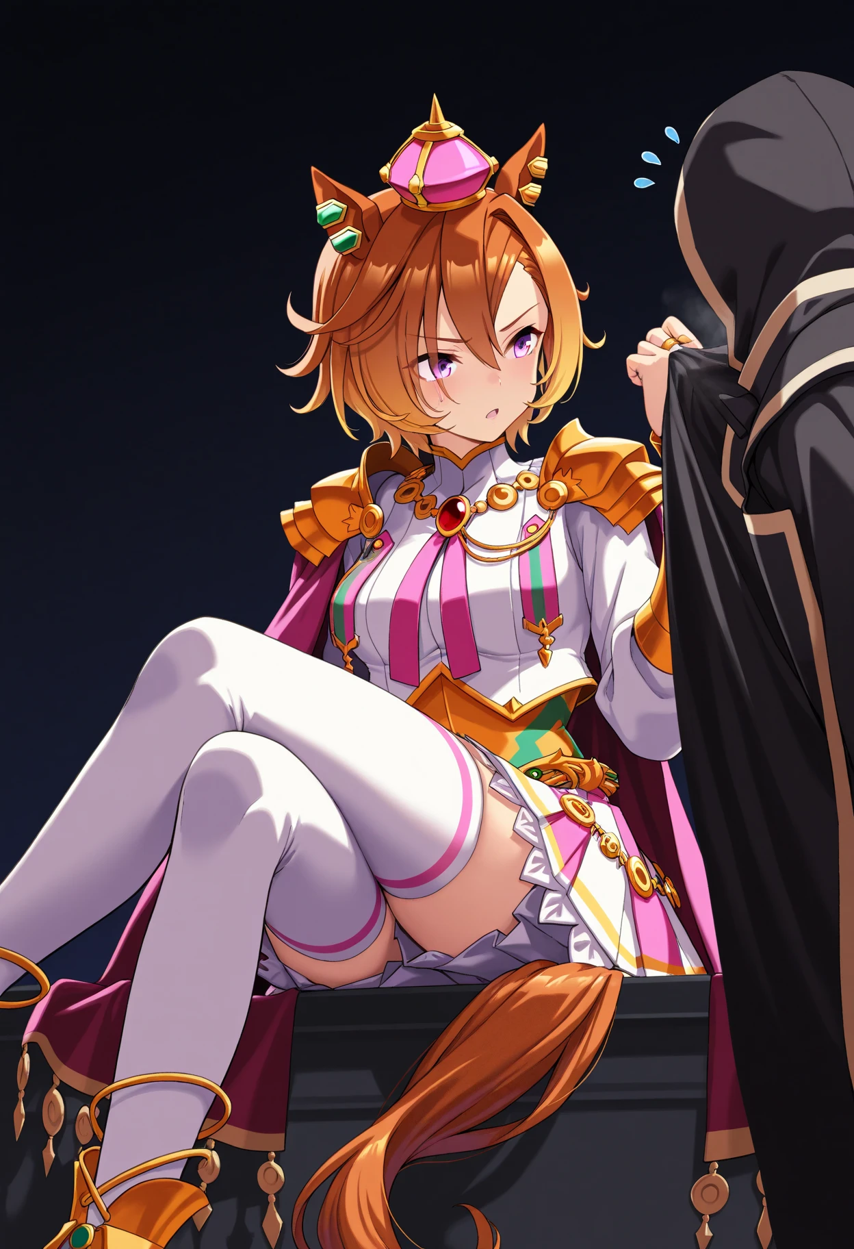 high quality、Detailed Images、(male)、One person、Dog Man(Full body golden fur、Hair that falls slightly to the shoulders、Fluffy tail、Waistline、Big Ass、Feminine body type、Erect penis、Sperm dripping from anal、Cream Pie、Creampie、Baby Face)、cute、prince(crown、Purple Royal Embroidered Breastplate、Purple Royal Embroidery Panties、garter belt、stockings、Jewelry Accessories、choker、Shoulder Robe、Women)、(Midnight、princeの寝室、In a dark room、Starry sky and crescent moon through the window、Gorgeous curtains、King bed with red ceiling)Groin bulge、Missionary pose、Estrus、Red face、Looking at me with half an eye。Inviting。((Femboy))maleの娘、mtf