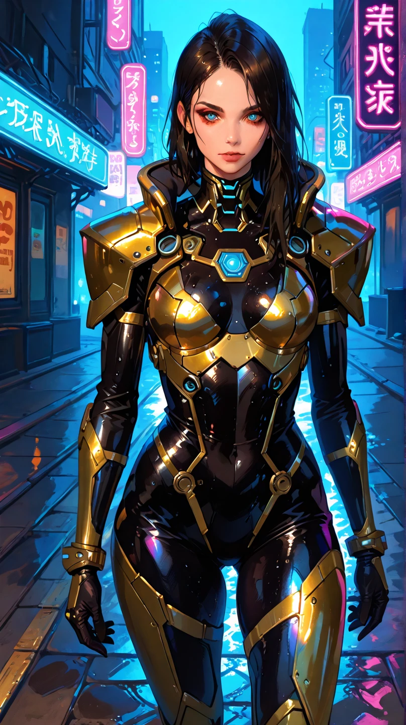 best quality,Masterpiece,very high,only,1 Girl in Bikini Cyber Robot Metal,Neon Reflex,Translucent and shiny metallic pattern,,(Translucent magnetic line:1.2),(Gray silver gold and shimmering light effects.:1.2),