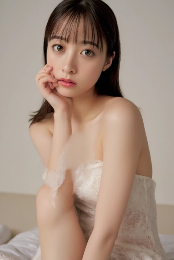 ((Best quality, 8k, Masterpiece, ultra detailed, ultra high res, photorealistic, raw photo, absurdres, absolutely resolution:1.5)), pretty woman, 1girl, slender abs :1.1, dark brown hair, bob cut, (nsfw, penis), missionary position, ((1man and 1woman, having sex)), lying in bed, bird’s eye view, ultra-detailed face, highly detailed lips, detailed eyes, double eyelid