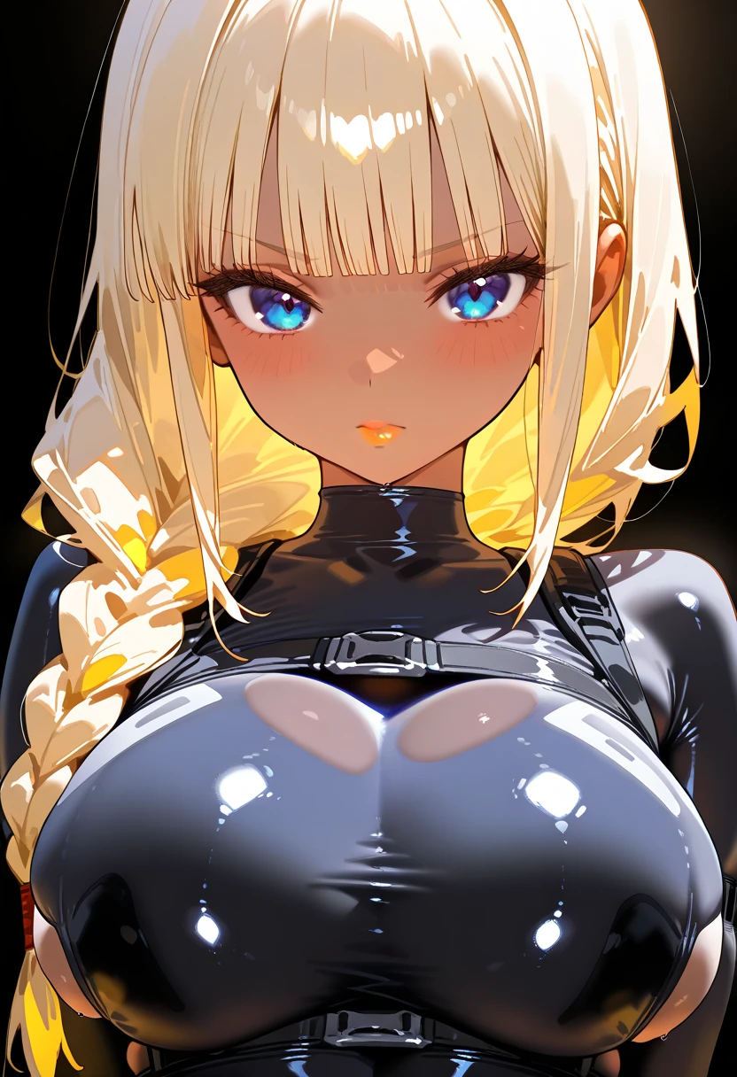 (((grayscale)))(masterpiece:1.2, best quality), (graffiti wall:1.15)masterpiece, best quality, extremely detailed, cyberpunk, anime, simple background, 1girl, cute face, gas mask, white short hair, cat ears, black latex catsuit, medium breast, Cleavage, bust shot,look at viewer, ,aniduskxl,Eiko Tsukimi, blue eyes, braid, twin braids, (((blonde hair)))), semi long hair,baseball cap