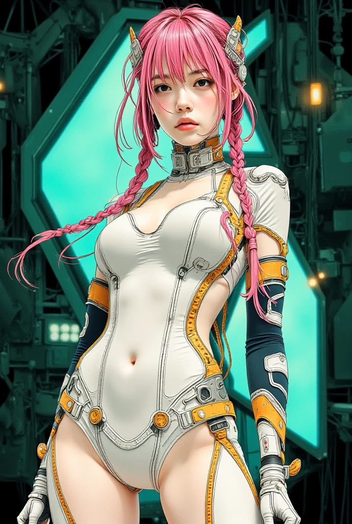 8k portrait of beautiful (cyborg) with pink hair, (Dua Lipa) , mecha musume scifi body suit, pauldrons, intricate, elegant, highly detailed, majestic, digital photography, art by artgerm and ruan jia and greg rutkowski surreal painting reflective, hairpin jewel, broken glass, (masterpiece, sidelighting, finely detailed beautiful eyes: 1.2), hdr,