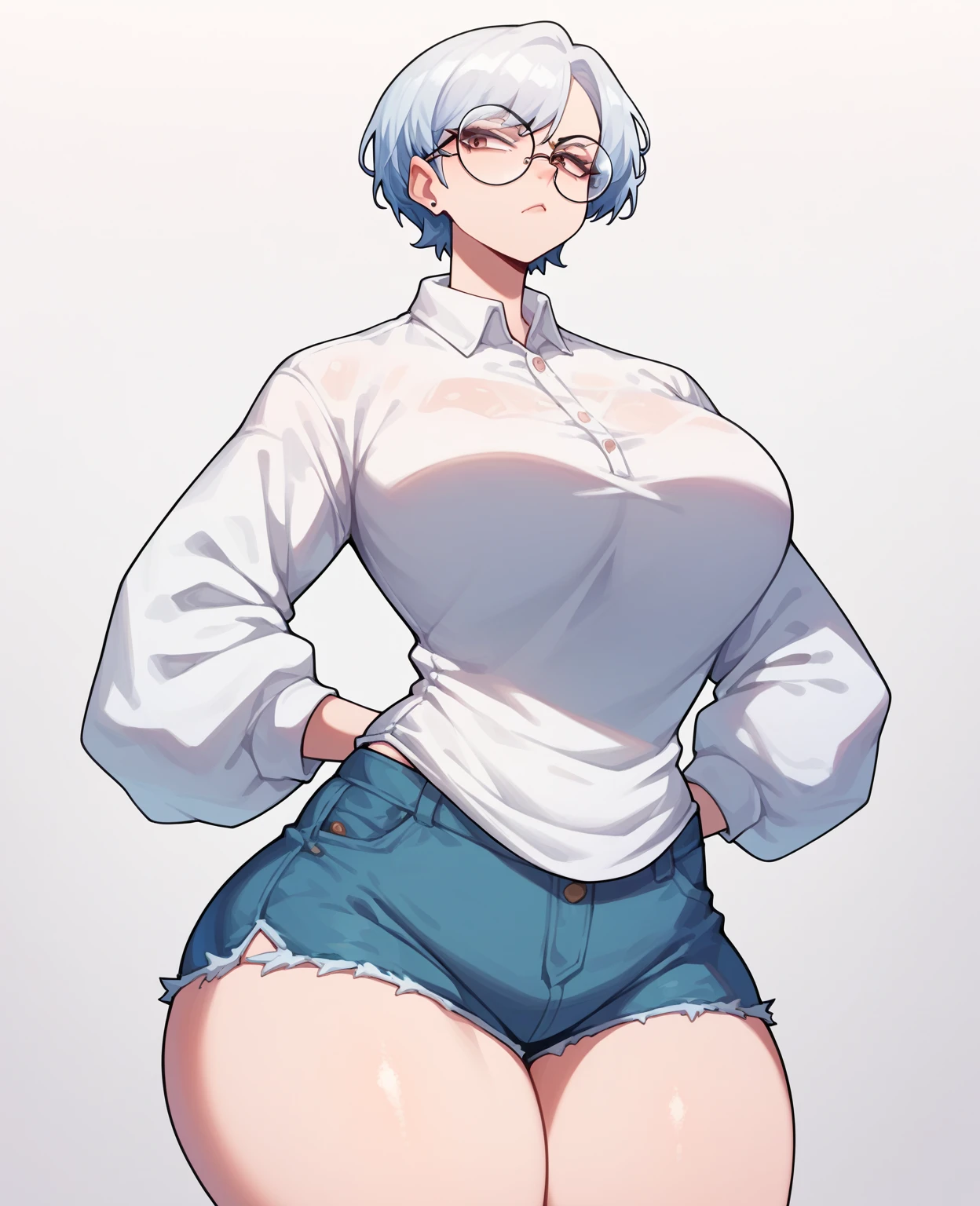 Super big breasts,fat,White hair,exposed