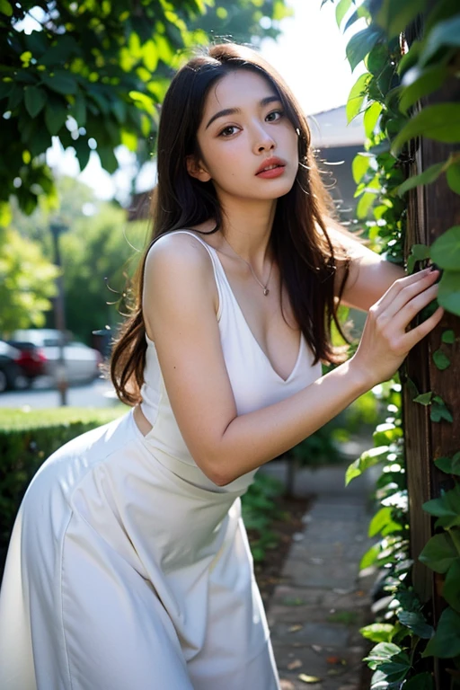 beautiful girl with a confident expression on her face,high contrast, dynamic composition, thin smile,Serene and peaceful background, Subtle touches, Delicate lace accents, realistic rendering, Strong emotion, feminine charm,pose for instagram,22 year old very innocent looking female from Asian country, her hair should be long black, height should be 5 feet 4 inches, skin color should be a mix of white and yellow, dress should be a light pink fancy dress with small flowers. The body should have a slightly tight dress Her chest area should show nice shape She should be in a beautiful mountainous environment Her full body should be visible She should have a nice smiley face She should have a medium body The photo should be 1024x1920 All the details like a real girl should appear in the photo, it should be a high quality photo, the photo should look like she is looking forward, the face should be realistic, little bit smile.