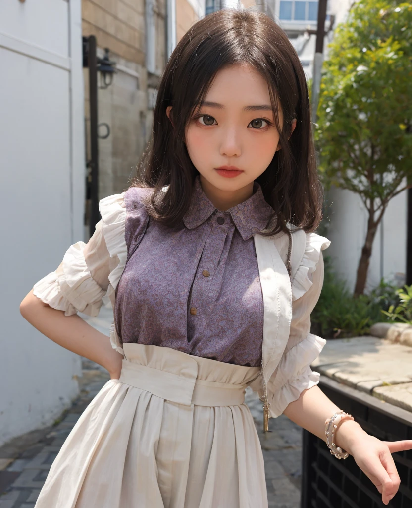 Highest quality、beautiful girl、Sitting、mile,from below