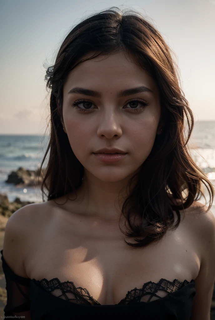 ((best quality)), ((masterpiece)), (detailed), perfect face, beautiful lady on a secluded beach