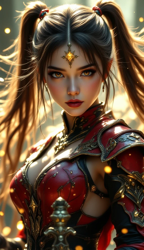 a beautiful female mage in a fantasy manga style, elegant dress, long flowing hair, detailed facial features, intricate magical effects, colorful fantasy landscape background, cinematic lighting, highly detailed, photorealistic, 8k, masterpiece
