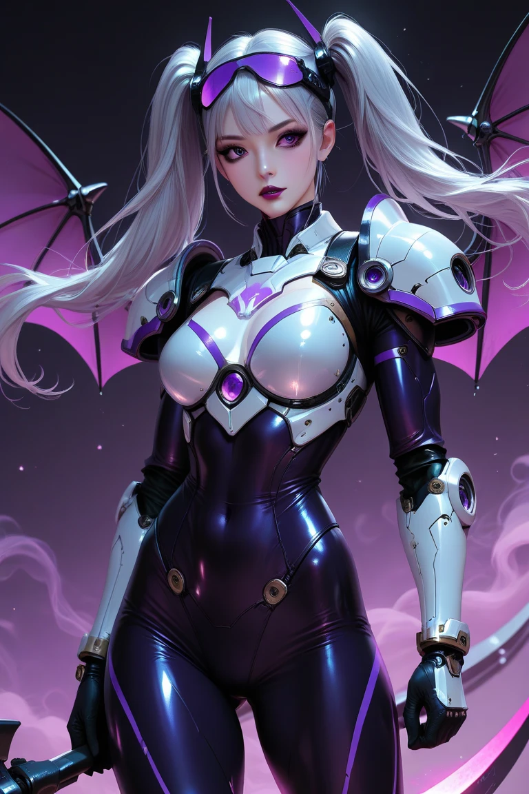 "Show Kindred from League of Legends by Riot Games in their Super Galaxy skin, featuring Lamb in her futuristic,no having clothes, high-tech armor with glowing neon lights and advanced weaponry, having massive k-cups:1.55. Wolf is a robotic companion with sleek designs. They are in a bustling space station with advanced machinery and starry vistas, in an attractive pose with Lamb aiming her high-tech bow and Wolf standing guard."