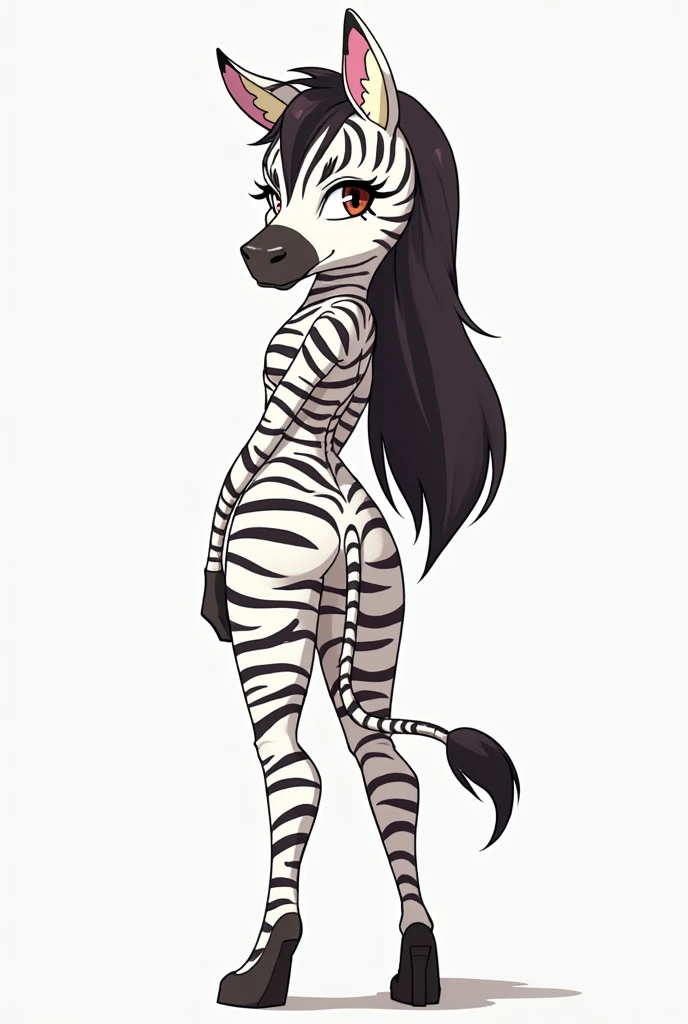 Anthropomorphic zebra, green eyes, Chestnut curls, long hair, naked, , kneeling, collar, leash, leash держит мужская рука