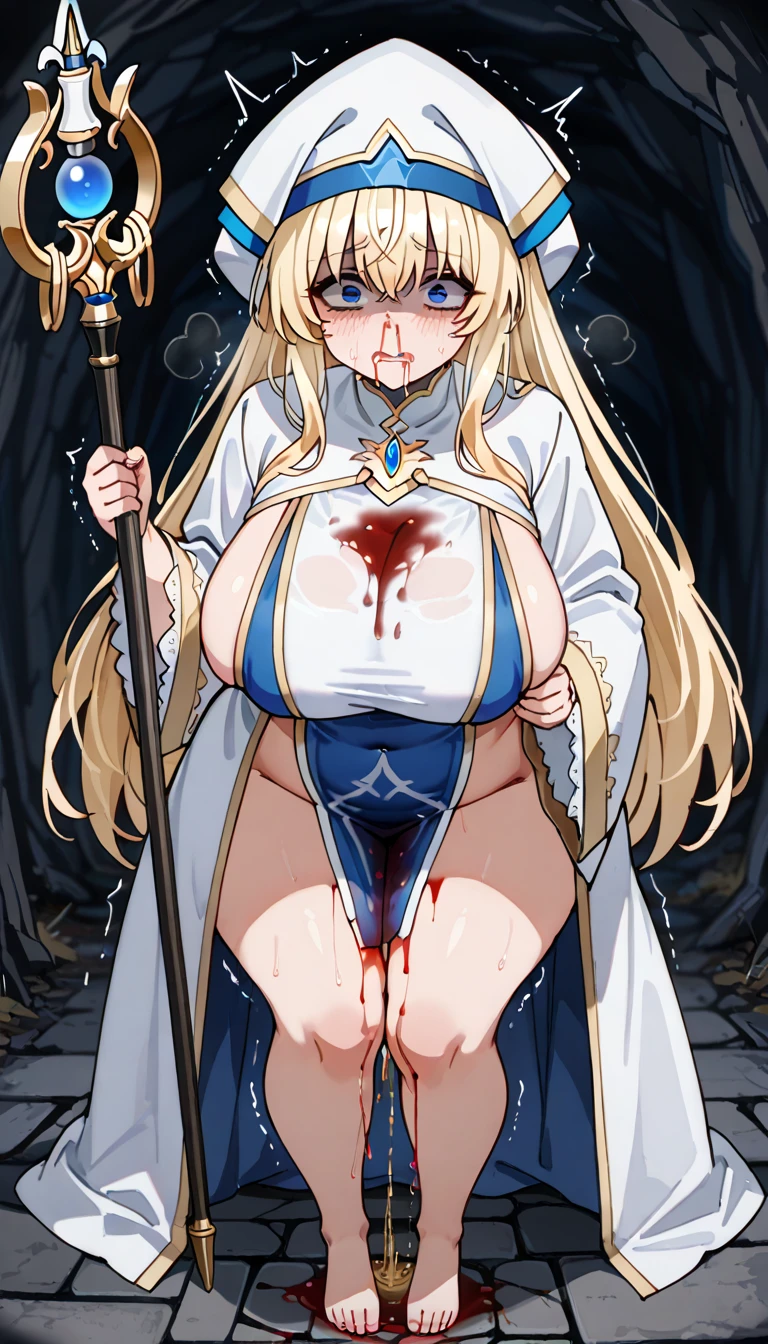 ((Vulgarity)),8k、(The true picture)、Very detailed、masterpiece、photograph、Best image quality、最high quality, (破れたCostumes:1.2),Sword Maiden | Goblin Slayer,reception,Long Hair, ,Colorful Hair, Hair between the eyes, Costumes,Priest Uniform,Robe,Blindfold,Cane,Looking at the audience, in the forest, Random Angle,Browsing Caution,(High resolution, high quality:1.1), Intricate details, Cinema Lighting, 1 girl, (Two 40-year-old male mafia members, penis:1.1), blush,Embarrassing),((1 female,Sex with the Goblin King:1.6)),Man hugging female waist,Browsing Caution, ((Rope restraints)),((shibari:0.3))bondage,((Creampie:1.4)),((Sex with lots of goblins:1.5)),((Big Breasts:1.3)),((Big Ass:1.3)),Perfect lighting,Perfect body,Random facial expressions,((Blowjob or ejaculation:1.3)),Red lipstick、((Bukkake:1.3)),((Obedient blowjob:1.7),((Anal Sex:1.4), ((大量のCreampie:1.2)),((Cum on face and chest:1.3)),Cleavage cutout,Cleavage,Soaking wet,exposes the navel,(Grab your chest:1.3),