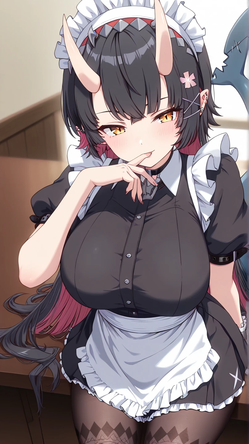 masterpiece,Highest quality,anime,Blowjobgesture,Blowjob_gesture,One girl,blush,Open_moutsideh,tongue_outside,White sweater,Large Breasts, Clenched fist
、choker, maid headdress, black kimono, wide sleeves, frills, obi, white apron, sleeves past wrists,srimk、blush、tongueを出す、Dark brown hair、Huge breasts、Pregnant women、From above