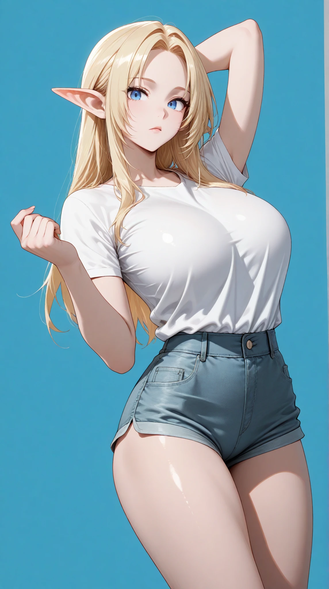 samus aran, (facing viewer:1.25), ponytail, large breasts, hair tie, (topless:1.5), (jeans:1.25), (standing straight:2.0), peeing herself, (wetting herself:1.5), very large peeing stain, huge pee stain, best quality, ultra-detailed, HDR, studio lighting, professional, vivid colors, sharp focus, physiologically-based rendering, bokeh, landscape, blue color palette, soft lighting, dynamic shadows, (hands on thighs:1.5), embarrassed, humiliation, blushing, angry, tears, (facing viewer:2.0), full body, high heels, (day:1.25), (daytime:1.25), (beach:1.25), (ocean:1.25), (shoal:1.25), (sand:1.25), (groin:1.5), (mound of venus:1.5)
