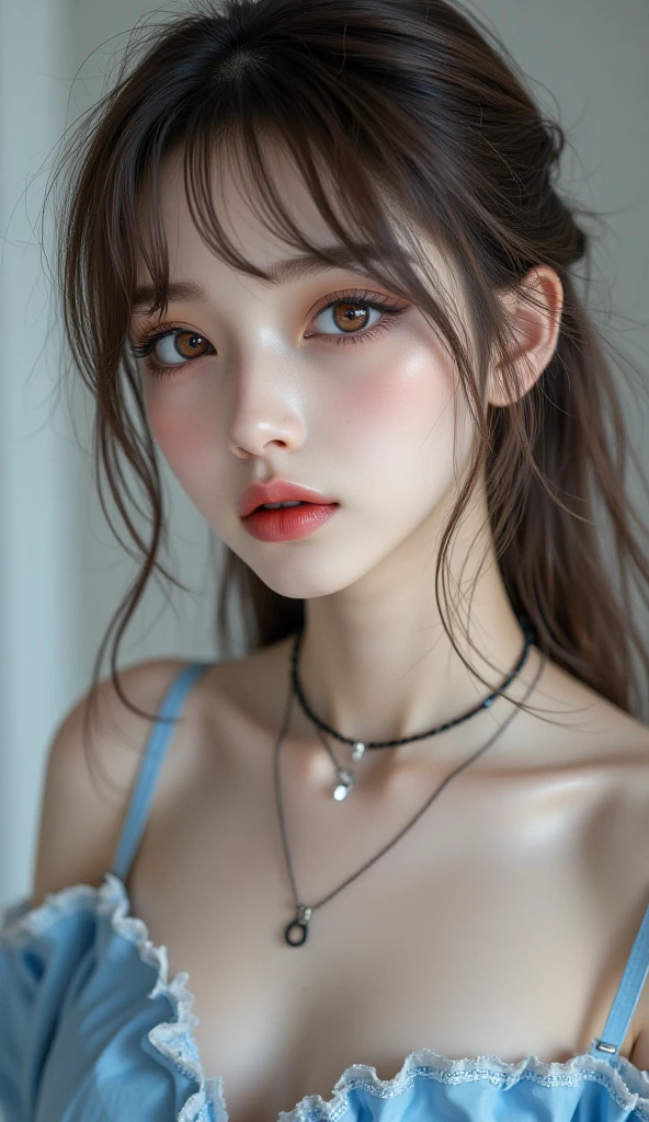 8K, RAW Photos, Fujifilm, ((Highest quality)), ((masterpiece)), (detailed), ((in the lab)),長い髪と白いトップを持つアラフェアジア人woman, 美しい韓国人woman, 美しい若い韓国人woman, Young and adorable Korean face, ゴージャスな若い韓国人woman, Korean Girls, Girl cute beautiful face, 韓国のwomanアイドルの肖像, Young and pretty Asian face, Cute natural anime face,Asian pretty face, ((Highest quality)),((nipple)),(detailed), Perfect Face,((One girl)), (scrawny:weight1.0〜2.0)iris, Elevation, space, (Natural Light), Dramatic lighting, Chiaroscuro, Emotional depth,woman,((nude)),((show off nipple)), ((flat chest:1.3 )),naked,slender, (a short bob),(well-groomed hair),delicate,Small breasts,((Small breasts)),the body is slender,Beauty,Beauty,4K quality,Young face,Big eyes,Brown eyes,Perfect Face, 21years old,breasts are very small,Model Body Type,Cute Face,Pink nipples,Symmetrical eyes,Glowing eyes,Natural smile,((Always show your boobs)), ((flat chest)), ((Gaunt)),beautiful,((a short bob)), ((half body)), topless,modelshoot style,((intricate choker necklace)), (embarrassed blush:1.3),,(steam:0.8),(wet:0.8),(sweat:0.8),(trembling:1.3),(parted lips:1.4),(harf open eyes:1.6),(feeling weak:1.5), (lips),(intricate earrings),((nipple)),((woman posing for a photo)), jacket