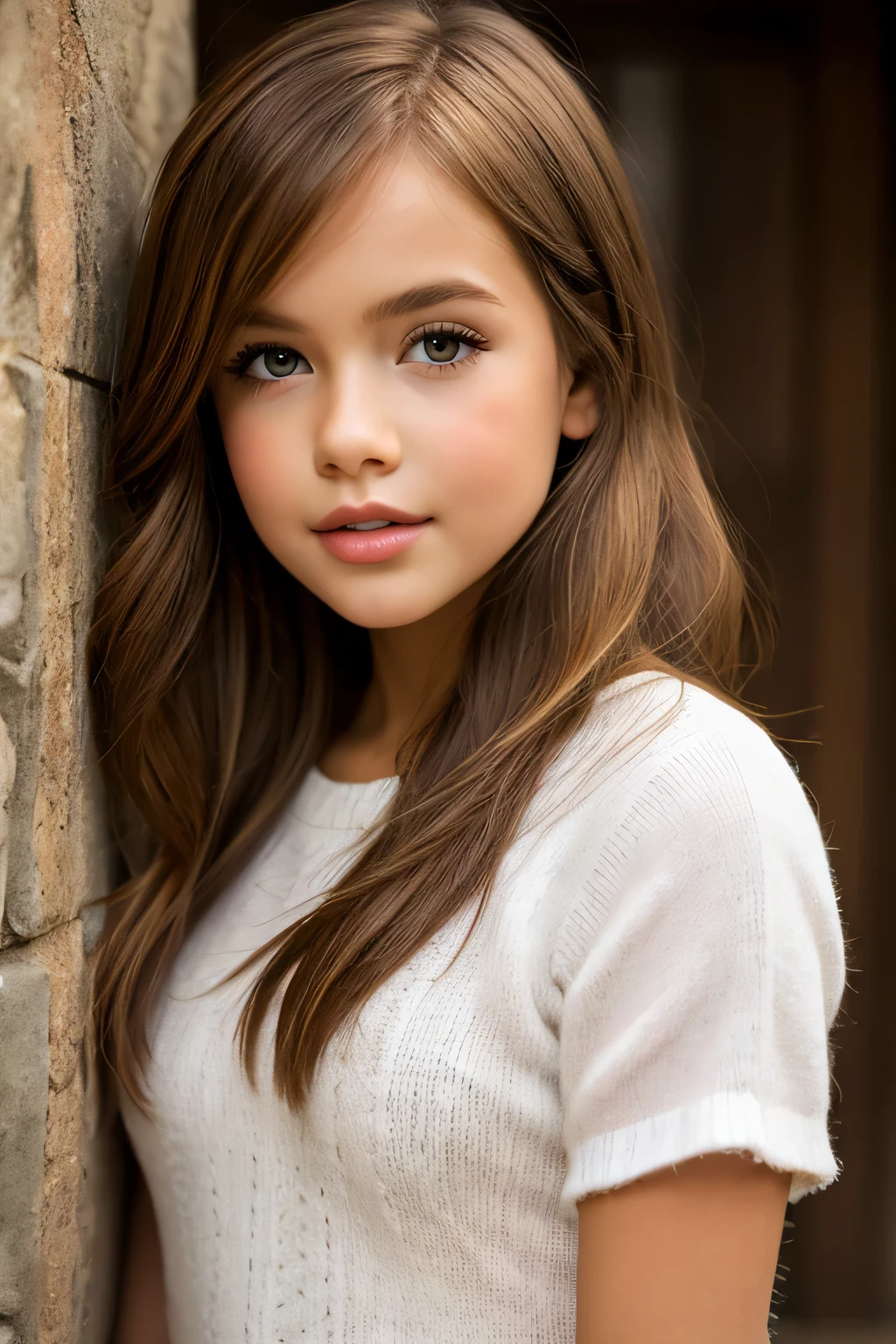 She is a girl of 1.72 tall, Her body is slim and with pronounced curves., Her hair is brown with some light blue streaks., It has three small eyes under the 2 largest, although these are always closed so they resemble freckles
