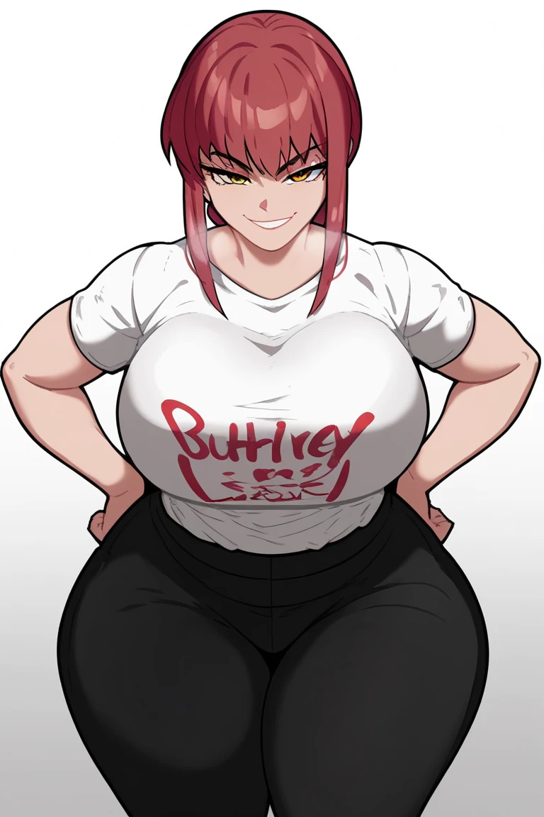 Un dibujo de una mujer con cabello rosa y una camisa blanca, Marin Kitagawa Fanarte, small curvy loli, Thicc, OPPAI, seductora chica de anime, Junko Enoshima, Ella tiene un vientre redondo y gordo y tembloroso, Anime woman, con unos pechos grandes, Personaje femenino de anime, Personaje de anime, Proporciones OPPAI, Anime Moe Artstyle, r /arte