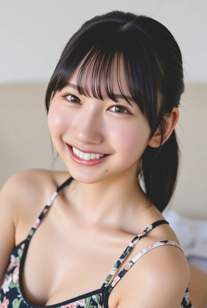 One girl, one girl, one person, long tongue, tongue out, sticking out tongue, sticking out tongue, open mouth and showing teeth, natural smile, (((salute))), salute, salute, Japanese girl, 20-year-old girl, beautiful, pretty face, cute face, mischievous expression, tank top,