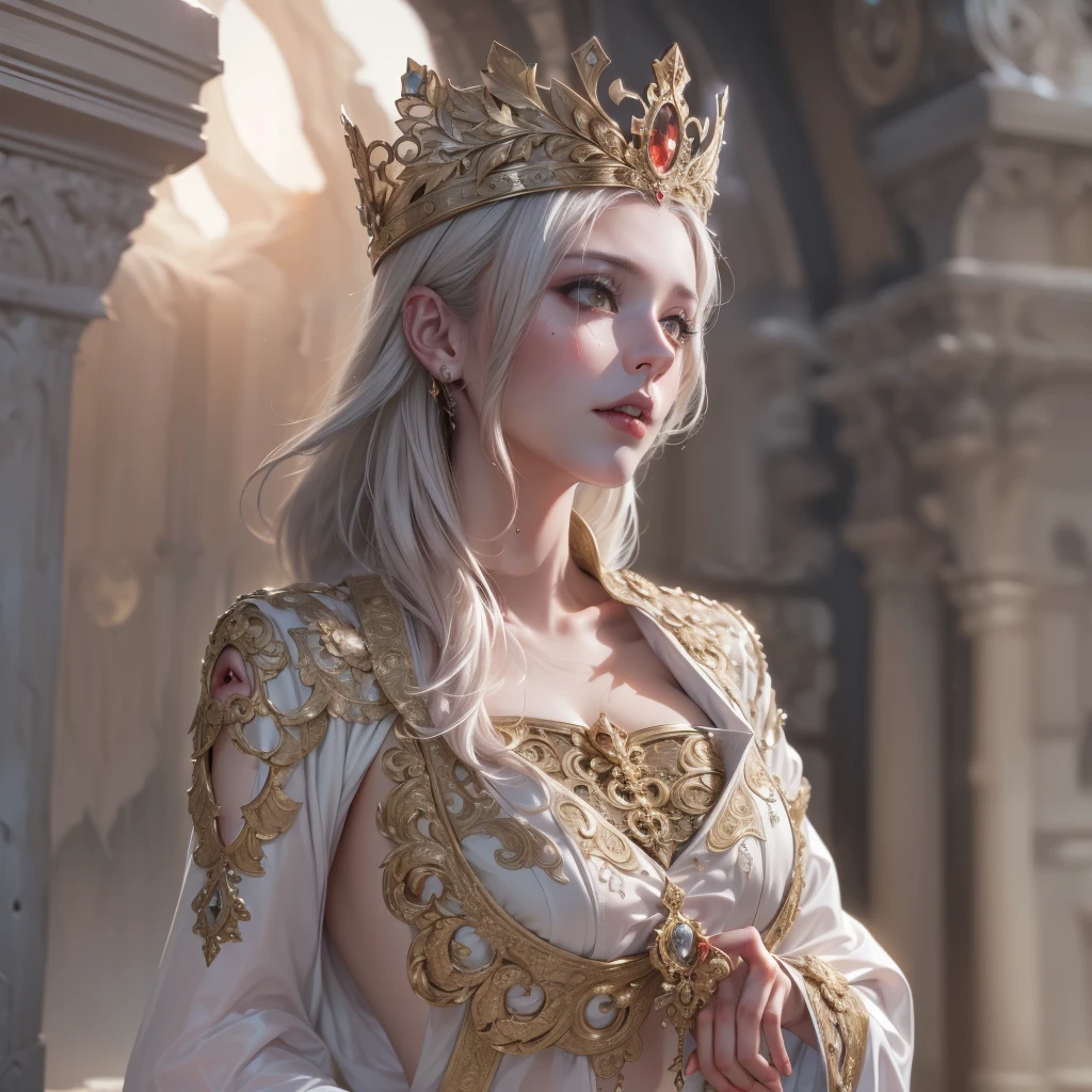Perfect woman, full bodyesbian, Colorful hair, royal, crown, Princess, queen, dystopian, Highly detailed, Soft lighting, Detailed face, Perfect face, anime big breast, concept-art, masterpiece of intricate artwork, fashion magazine, Story, fantasy, Ominous, esoteric, Intricate, Body, Epic, ultra high quality model, illusory engine, Global illumination, Detailed, intricate environment, rendering by octane