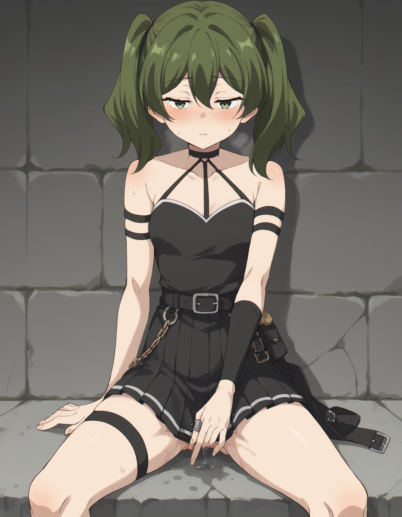 score_9, score_8_up,score_7_up,score_6_up,score_5_up,score_4_up,very aesthetic,
ubel,1girl,green hair,bangs,hair between eyes,side ponytail,purple eyes,sitting,tavern,drinking beer,awe,green hair,solo,
black choker,collarbone,sleeveless,black dress,sleeveless dress,halterneck,pleated skirt,black gloves,belt,black footwear,
d4rk01l,jail,in the jail, ,(arms behind back:1.5), bound arms, Red rope, blushing, , gag, gagged, bit gag, shibari, bondage, close ups, absurdres, solo,panties,vibrator_under_panties,spread legs,pussy, pussy juice ,vaginal object insertion, large insertion, (arms behind back:1.5), bound arms, Red rope, blushing, , gag, gagged, shibari, bondage, close ups, vibrator in pantie, tears, embressed, spread legs, m_legs,,((kneeling, arms behind back, bound arm, bound wrists, bound legs, wrists behind waist, rope bondage, shibari over clothes))hands behind back,in the jail,jail,masterpiece, best quality, arms behind back, bound, front view, rope, full body, hanging, rachelroth,forehead , leotard, (feet off the ground:1.3),blindfold,blindfold,black background,dark background