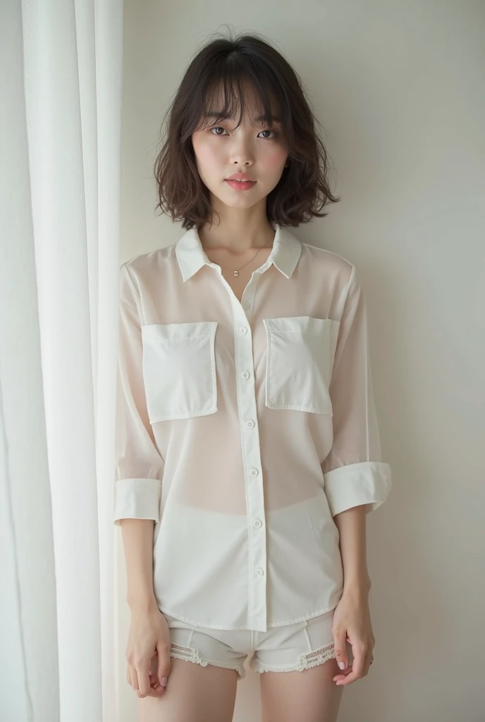 (masterpiece, top-quality:2.0), (超A high resolution), (Photorealsitic:1.4), foco nítido, (1girl in), (brown haired), Full body posture、(Smile at the person you like:1.5), finely eye, face perfect, Detailed skin, ((white shirt、Maxi skirt with a floral pattern))、Blur the background、Cute Japan person、24 year old、extra detailed face、Pose with bent elbows、